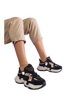 Czarne sneakersy ze złotymi wstawkami ze sklepu ButyModne.pl w kategorii Buty sportowe damskie - zdjęcie 178176511