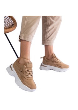 Bezowe sneakersy na grubszej podeszwie beżowy ze sklepu ButyModne.pl w kategorii Buty sportowe damskie - zdjęcie 178178084