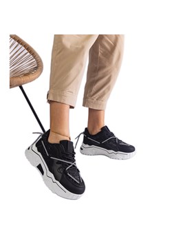 Czarne sneakersy damskie z brokatem ze sklepu ButyModne.pl w kategorii Buty sportowe damskie - zdjęcie 178178092