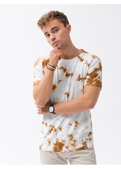T-shirt męski bawełniany - beżowy/biały S1373 ze sklepu ombre w kategorii T-shirty męskie - zdjęcie 178180254