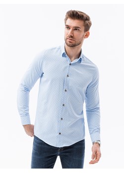 Koszula męska w drobny geometryczny wzór REGULAR FIT - błękitna K616 ze sklepu ombre w kategorii Koszule męskie - zdjęcie 178180682