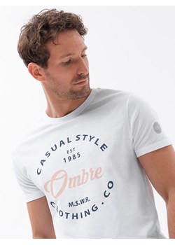 T-shirt męski bawełniany z nadrukiem - biały V2 S1752 ze sklepu ombre w kategorii T-shirty męskie - zdjęcie 178180822