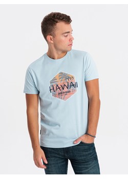 T-shirt męski bawełniany z nadrukiem - błękitny V2 S1740 ze sklepu ombre w kategorii T-shirty męskie - zdjęcie 178181020