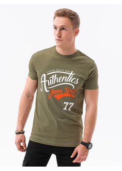T-shirt męski z nadrukiem - oliwkowy V-22D S1434 ze sklepu ombre w kategorii T-shirty męskie - zdjęcie 178181203