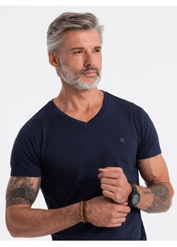 T-shirt męski V-NECK z elastanem - granatowy V2 S1183 ze sklepu ombre w kategorii T-shirty męskie - zdjęcie 178181432