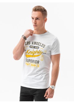 T-shirt męski z nadrukiem - biały V-23D S1434 ze sklepu ombre w kategorii T-shirty męskie - zdjęcie 178181512