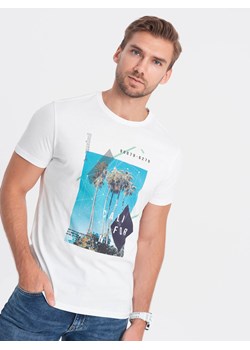 T-shirt męski bawełniany z nadrukiem - biała V1 S1738 ze sklepu ombre w kategorii T-shirty męskie - zdjęcie 178181694