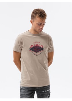 T-shirt męski z nadrukiem - beżowy V-21D S1434 ze sklepu ombre w kategorii T-shirty męskie - zdjęcie 178182054