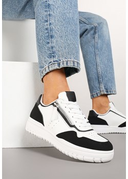 Biało-Czarne Sneakersy na Niskiej Platformie z Ozdobnym Suwakiem i Perforacją Ulivane ze sklepu born2be.pl w kategorii Buty sportowe damskie - zdjęcie 178184190