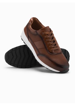 Męskie buty sportowe sneakersy ze skóry ekologicznej – brązowe V1 OM-FOSL-0181 ze sklepu ombre w kategorii Buty sportowe męskie - zdjęcie 178197003