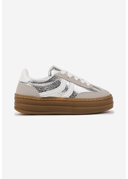 Srebrne Buty Sportowe Sneakersy w Stylu Tenisówek z Geometrycznym Wzorem Olithena ze sklepu born2be.pl w kategorii Buty sportowe dziecięce - zdjęcie 178206171