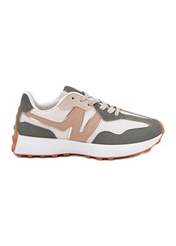 Buty Sportowe Sneakersy Damskie Beżowo-Zielone beżowy ze sklepu ButyModne.pl w kategorii Buty sportowe damskie - zdjęcie 178274751