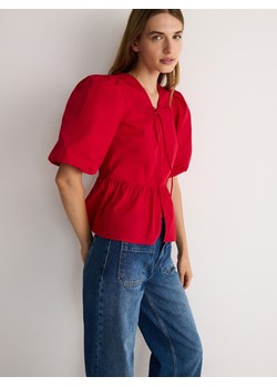 Reserved - Bawełniana bluzka z bufkami - czerwony ze sklepu Reserved w kategorii Bluzki damskie - zdjęcie 178284133
