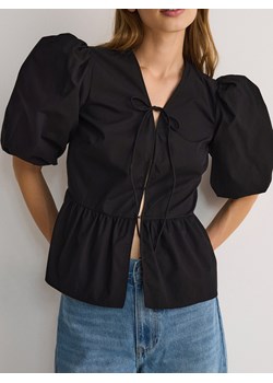 Reserved - Bawełniana bluzka z bufkami - czarny ze sklepu Reserved w kategorii Bluzki damskie - zdjęcie 178284140