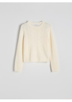 Reserved - Sweter z ażurowym wzorem - kremowy ze sklepu Reserved w kategorii Swetry damskie - zdjęcie 178293273