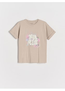 Reserved - T-shirt z nadrukiem - beżowy ze sklepu Reserved w kategorii Bluzki dziewczęce - zdjęcie 178294160