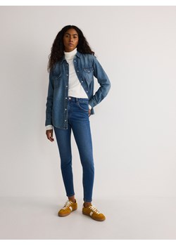 Reserved - Jeansy slim fit z wysokim stanem - granatowy ze sklepu Reserved w kategorii Jeansy damskie - zdjęcie 178298643