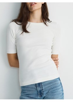 Reserved - T-shirt slim fit - biały ze sklepu Reserved w kategorii Bluzki damskie - zdjęcie 178302372