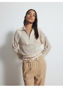 Reserved - Ażurowy sweter z kołnierzem - beżowy ze sklepu Reserved w kategorii Swetry damskie - zdjęcie 178326803