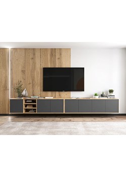 Komplet wiszących szafek rtv dąb wotan + grafit - Avila 15X ze sklepu Edinos.pl w kategorii Szafki RTV - zdjęcie 178355821