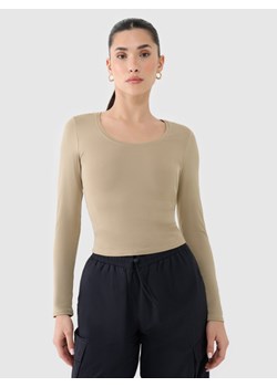 Damski longsleeve basic 4F 4FRSS25TLONF511 - beżowy ze sklepu Sportstylestory.com w kategorii Bluzki damskie - zdjęcie 178363182