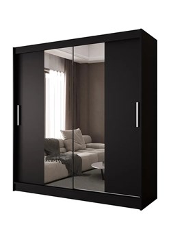 Czarna minimalistyczna szafa przesuwna z lustrem - Kaliope 4X ze sklepu Edinos.pl w kategorii Szafy - zdjęcie 178382131