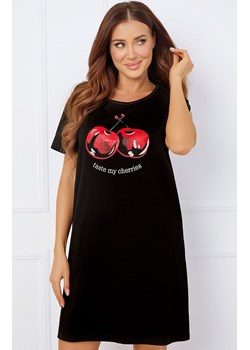 Bawełniana koszula nocna damska na krótki rękaw Cherry, Kolor czarny, Rozmiar S, Italian Fashion ze sklepu Primodo w kategorii Koszule nocne - zdjęcie 178386881