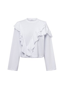 EDITED Edited - Damska koszulka z długim rękawem - Oda Kobiety Bawełna biały jednolity ze sklepu vangraaf w kategorii Bluzki damskie - zdjęcie 178389633