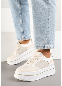 Beżowe Sneakersy w Streetwearowym Stylu na Grubej Podeszwie Ninolia ze sklepu born2be.pl w kategorii Buty sportowe damskie - zdjęcie 178413130