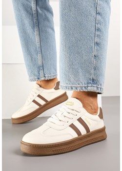 Beżowo-Brązowe Sneakersy w Stylu Tenisówek z Paskami na Boku Saliena ze sklepu born2be.pl w kategorii Buty sportowe damskie - zdjęcie 178414780