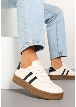 Beżowo-Czarne Sneakersy w Stylu Tenisówek z Paskami na Boku Saliena ze sklepu born2be.pl w kategorii Buty sportowe damskie - zdjęcie 178414791