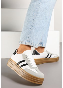 Biało-Czarne Sneakersy Tenisówki z Ozdobnymi Paskami Mirnelis ze sklepu born2be.pl w kategorii Buty sportowe damskie - zdjęcie 178414941