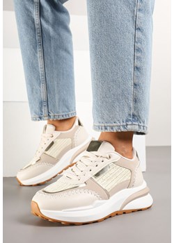 Beżowe Sneakersy na Grubej Podeszwie Zdobione Plecionką Ninidala ze sklepu born2be.pl w kategorii Buty sportowe damskie - zdjęcie 178415013