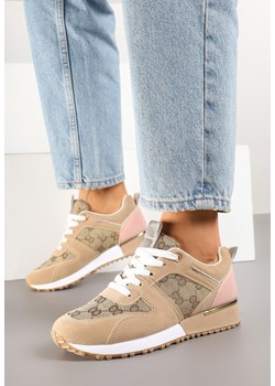 Beżowo-Różowe Sneakersy z Ozdobną Materiałową Wstawką Fanirsa ze sklepu born2be.pl w kategorii Buty sportowe damskie - zdjęcie 178415343