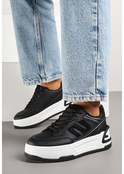 Czarne Sneakersy na Grubej Podeszwie z Geometrycznym Wzorem Korsemi ze sklepu born2be.pl w kategorii Buty sportowe damskie - zdjęcie 178415823