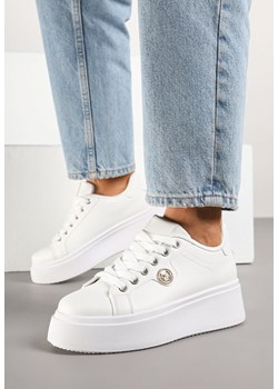 Białe Sneakersy na Platformie z Metaliczną Ozdobą Zaccaria ze sklepu born2be.pl w kategorii Buty sportowe damskie - zdjęcie 178416342