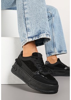 Czarne Sneakersy na Grubej Platformie z Tłoczeniem Ozdobione Wzorem w Panterkę Deolithra ze sklepu born2be.pl w kategorii Buty sportowe damskie - zdjęcie 178416654