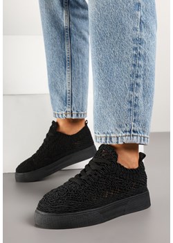 Czarne Koronkowe Sneakersy na Niskiej Platformie Nanalisea ze sklepu born2be.pl w kategorii Buty sportowe damskie - zdjęcie 178417191