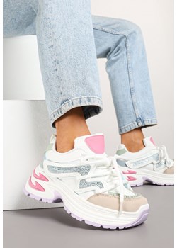 Biało-Różowe Sneakersy z Podwójnym Sznurowaniem i Platformą Hilanne ze sklepu born2be.pl w kategorii Buty sportowe damskie - zdjęcie 178417443