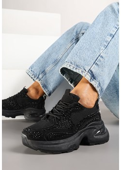 Czarne Sneakersy na Grubej Podeszwie z Cyrkoniami Lenisse ze sklepu born2be.pl w kategorii Buty sportowe damskie - zdjęcie 178418064