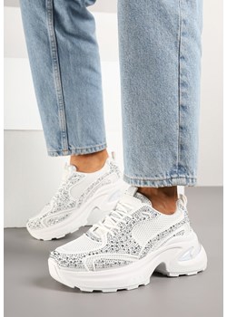 Białe Sneakersy na Grubej Podeszwie z Cyrkoniami Lenisse ze sklepu born2be.pl w kategorii Buty sportowe damskie - zdjęcie 178418070