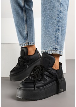 Czarne Sneakersy na Grubej Podeszwie z Ozdobnym Sznurowaniem Sovvia ze sklepu born2be.pl w kategorii Buty sportowe damskie - zdjęcie 178419333