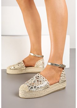 Złote Espadryle na Grubej Podeszwie z Ażurową Cholewką Eleasel ze sklepu born2be.pl w kategorii Espadryle damskie - zdjęcie 178434661