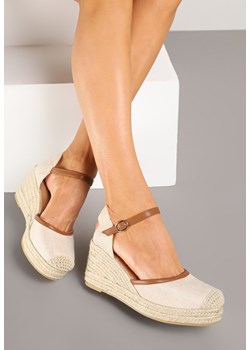 Beżowo-Brązowe Sandały w Stylu Espadryli na Plecionym Koturnie Eladwena ze sklepu born2be.pl w kategorii Espadryle damskie - zdjęcie 178439170