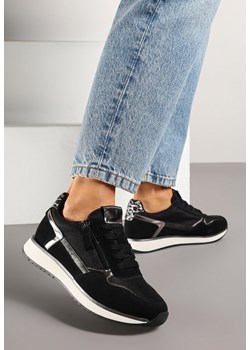 Czarne Sneakersy z Metalicznymi Wstawkami i Ozdobnym Suwakiem Alanatia ze sklepu born2be.pl w kategorii Buty sportowe damskie - zdjęcie 178451534
