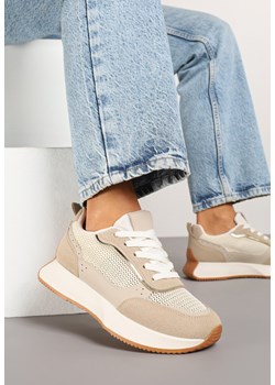 Ciemnobeżowe Sneakersy z Geometrycznym Wzorem Borgis ze sklepu born2be.pl w kategorii Buty sportowe damskie - zdjęcie 178451684