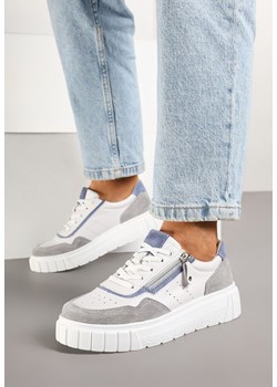 Biało-Szare Streetwearowe Sneakersy ze Skóry Naturalnej z Ozdobnym Suwakiem Eleavenna ze sklepu renee.pl w kategorii Buty sportowe damskie - zdjęcie 178482764