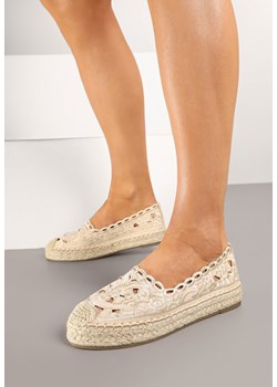 Beżowe Płaskie Espadryle z Ażurową Cholewką Elearwen ze sklepu renee.pl w kategorii Espadryle damskie - zdjęcie 178482992