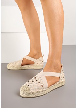 Beżowe Płaskie Espadryle z Ażurową Cholewką Elearosea ze sklepu renee.pl w kategorii Espadryle damskie - zdjęcie 178483010