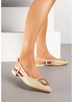Beżowe Sandały Slingback na Płaskiej Podeszwie z Klamrą i Cyrkoniami Nonithiel ze sklepu renee.pl w kategorii Czółenka - zdjęcie 178483580